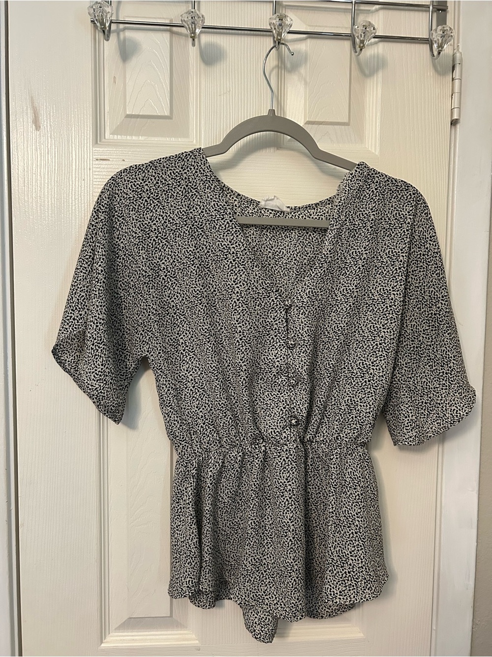 Sienna Sky Black and White Short Sleeve Button Peplum Blouse